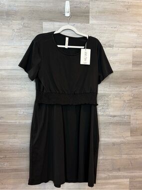 NWT Latched Mama Black Smocked Waist Nursing Dress - Size 1X